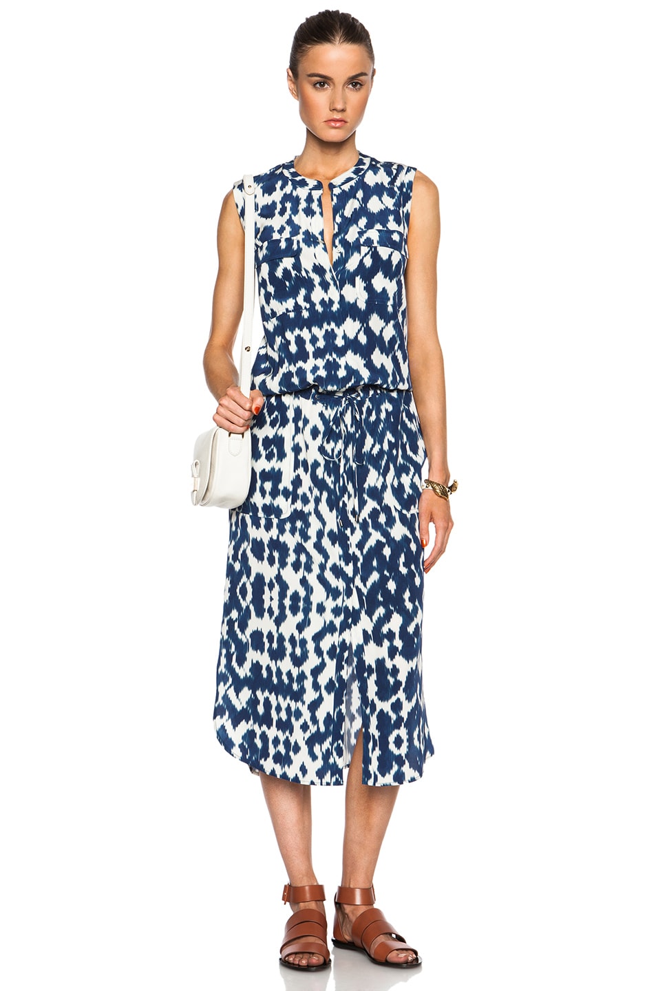 Image 1 of Vince Ikat Print Cargo Maxi Dress in Ink & Off White