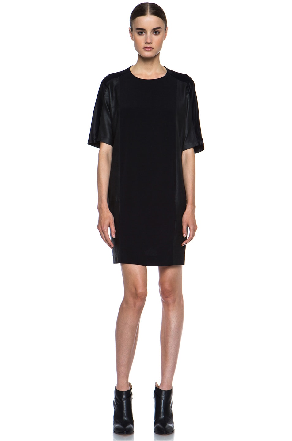 Image 1 of Vince Texture Viscose & Leather Block Dress in Black