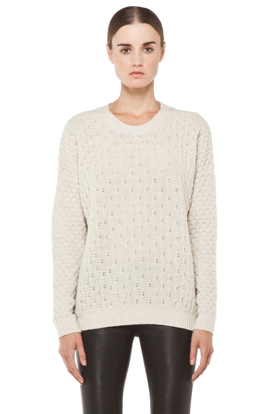 Image 1 of Vince Textured V Neck Sweater in Ivory