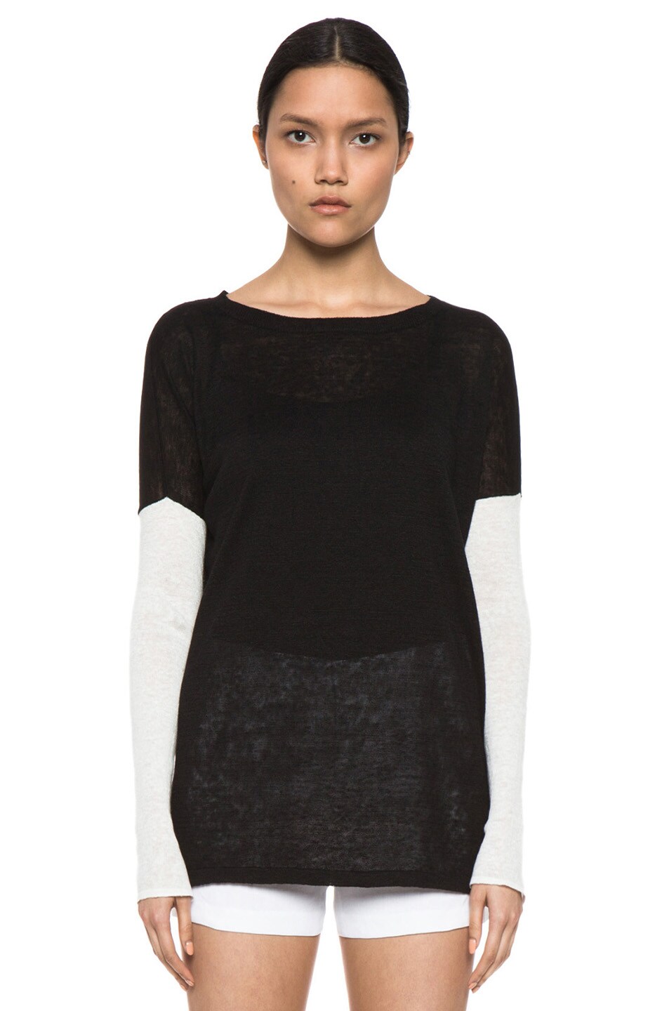 Image 1 of Vince Colorblock Drop-Shoulder Sweater in Black & Sailcloth