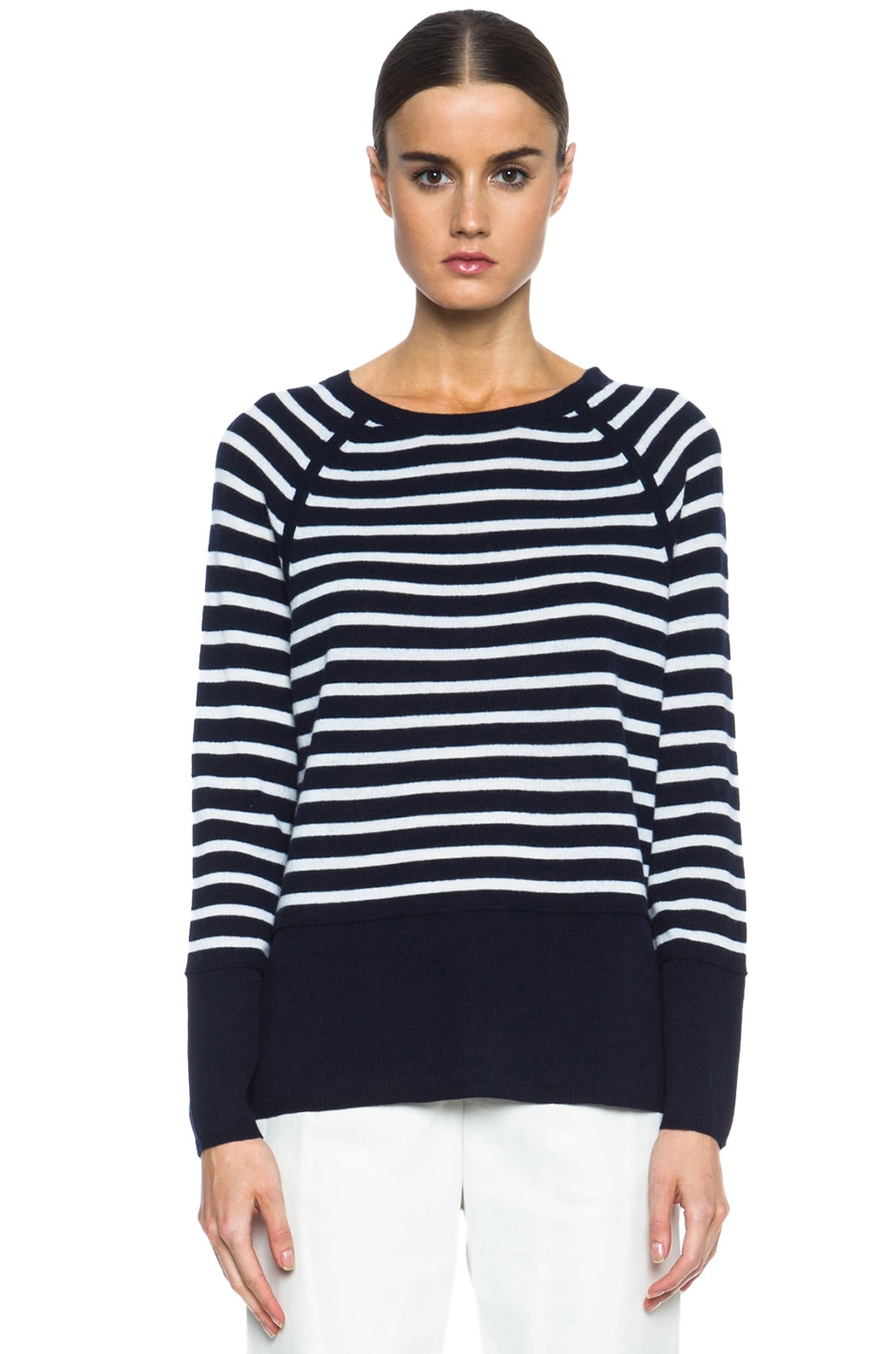 Image 1 of Vince Colorblock Breton Stripe Cashmere Sweater in Coastal