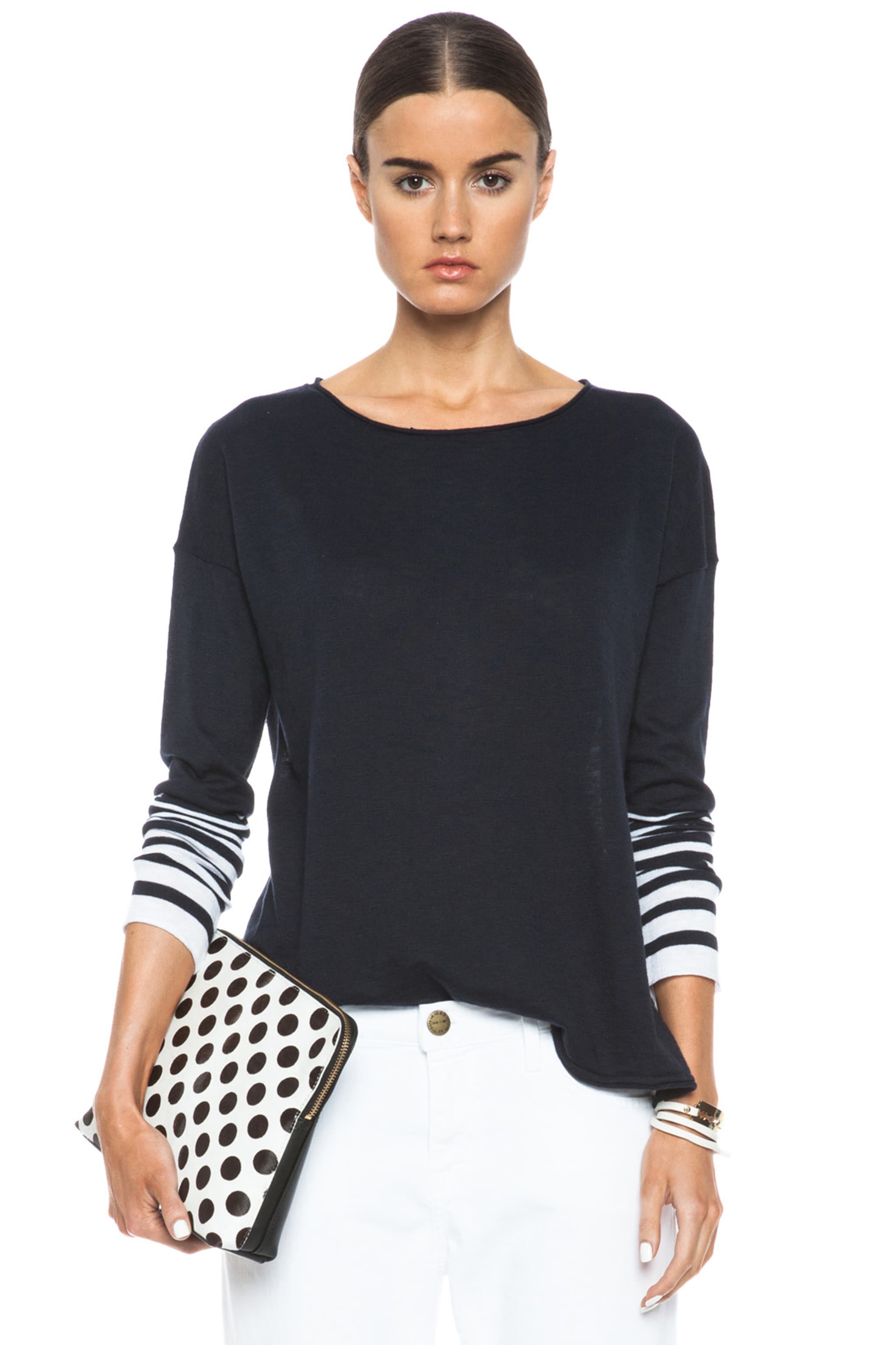 Image 1 of Vince Placement Stripe Knit Sweater in Coastal & Optic White