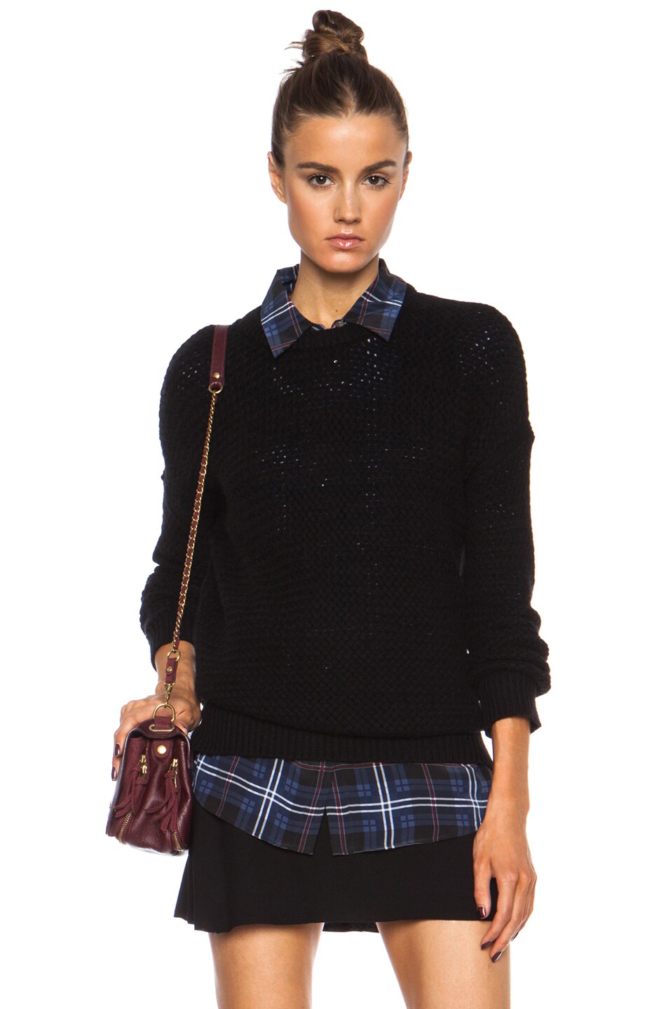 Image 1 of Vince Mesh Stitch Wool-Blend Crew in Black