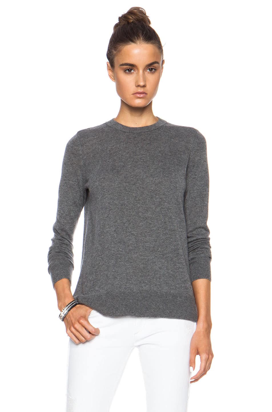 Image 1 of Vince Overlay Crewneck Cashmere Sweater in Heather Charcoal