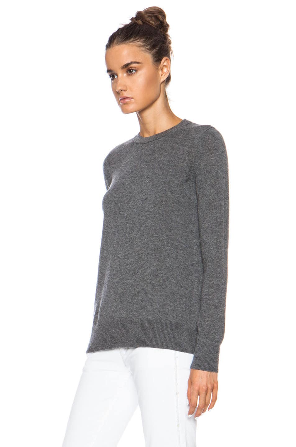Vince Overlay Crewneck Cashmere Sweater in Heather Charcoal | FWRD