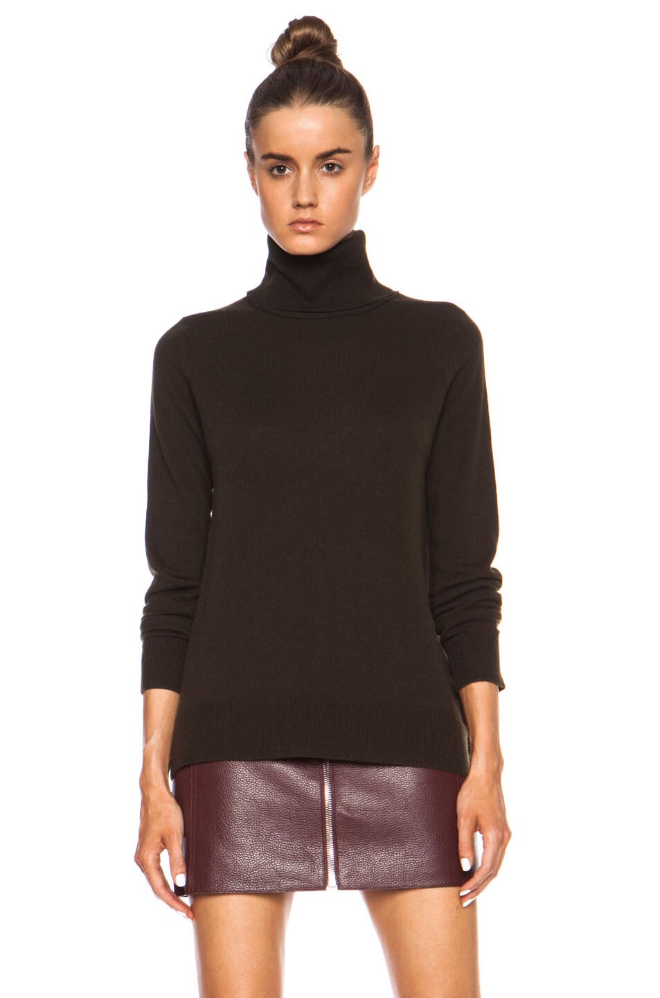 Image 1 of Vince Overlay Cashmere Turtleneck in Foliage