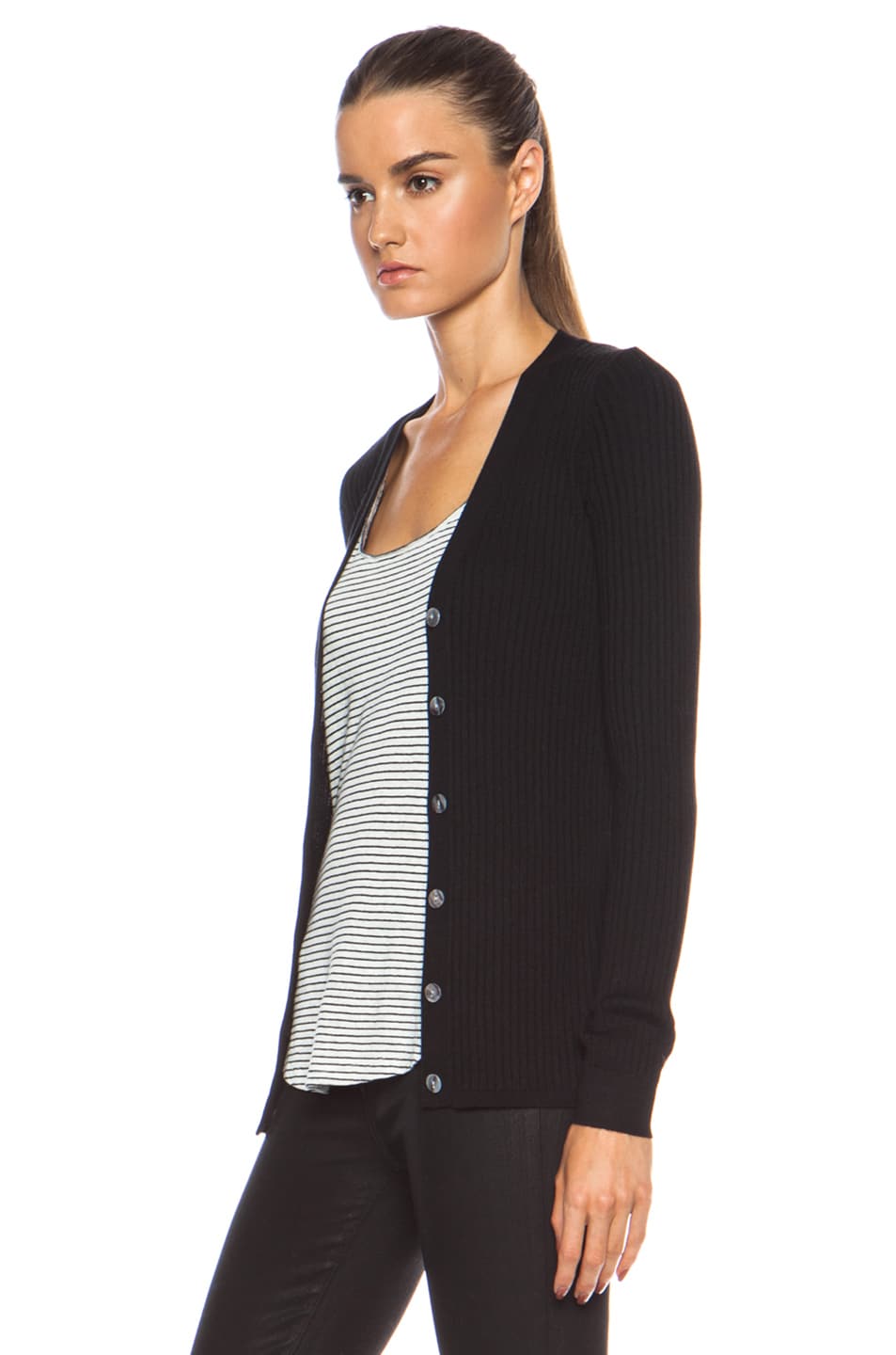 Vince Skinny Rib Rayon-Blend Cardigan In Black | FWRD