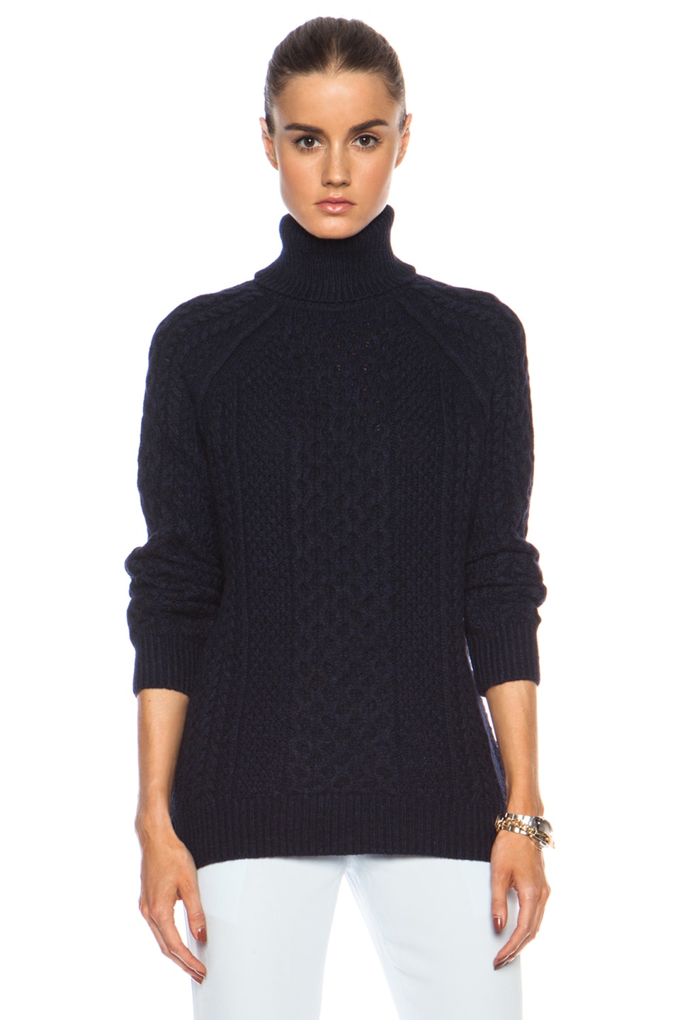 Image 1 of Vince Cable Knit Wool-Blend Turtleneck in Navy
