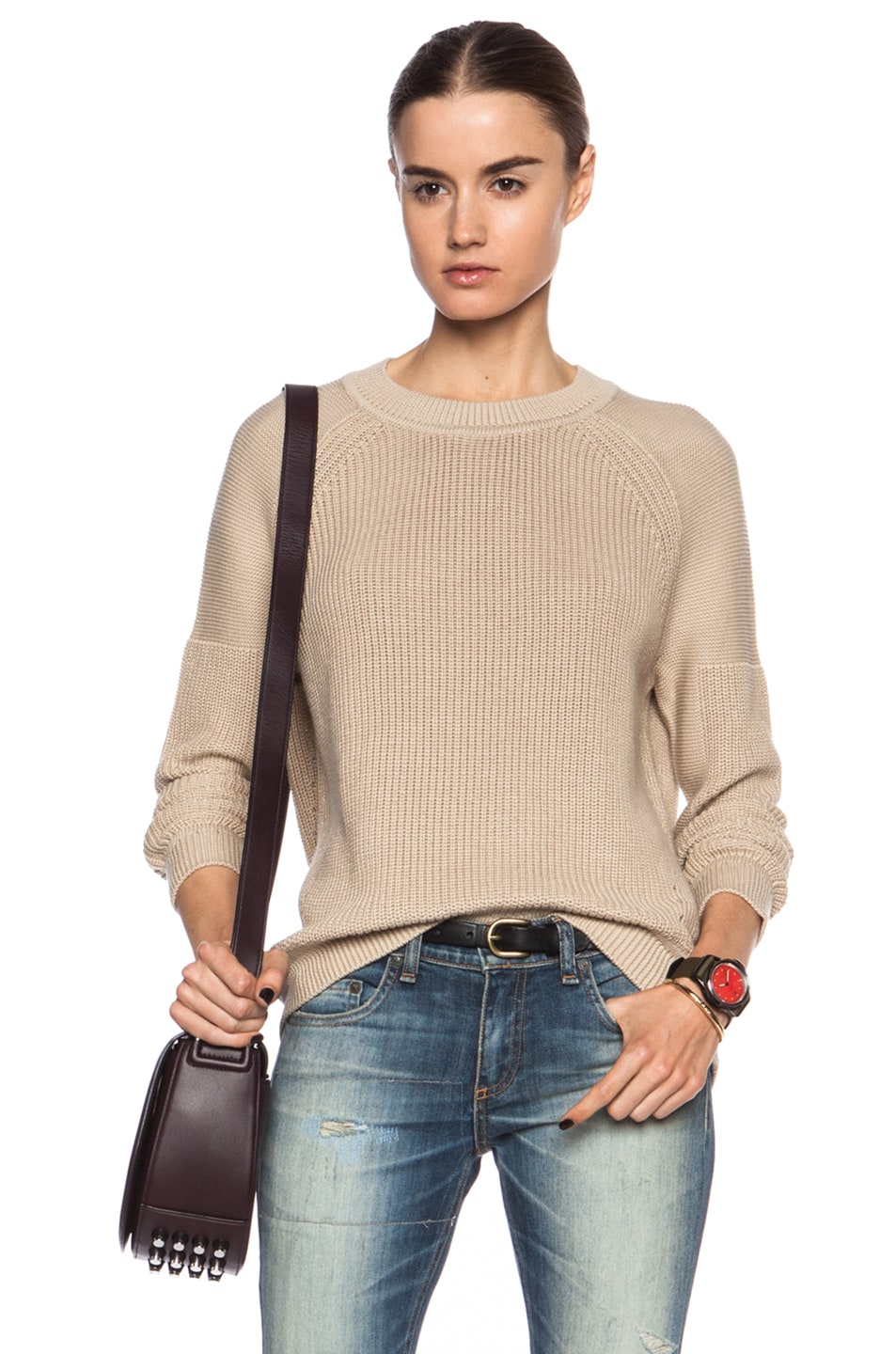 Image 1 of Vince Engineered Rib Cotton Sweater in Cashew
