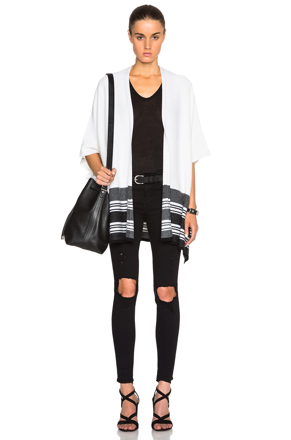 Image 1 of Vince Graphic Stripe Poncho in Black & Off White