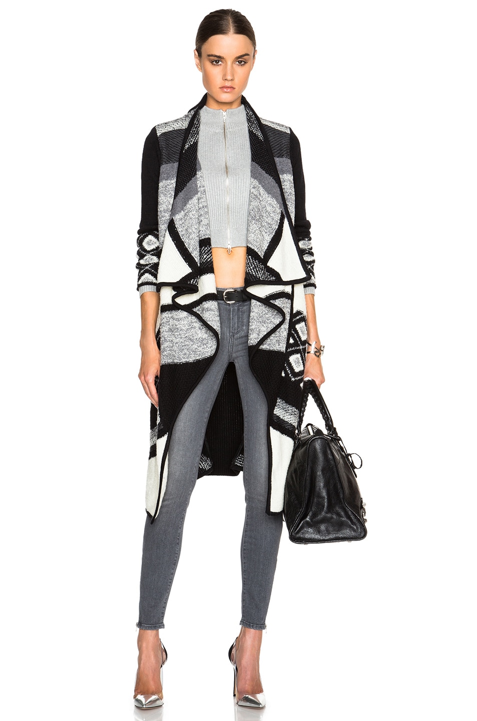 Image 1 of Vince Graphic Texture Cardigan in Black & Off White