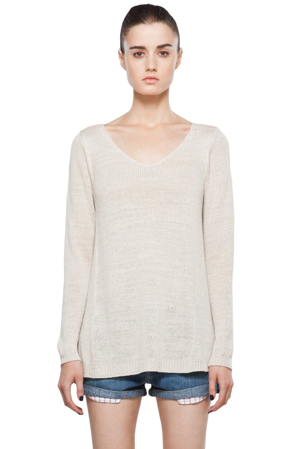 Image 1 of Vince Long Sleeve Drape V-Neck in Parchment