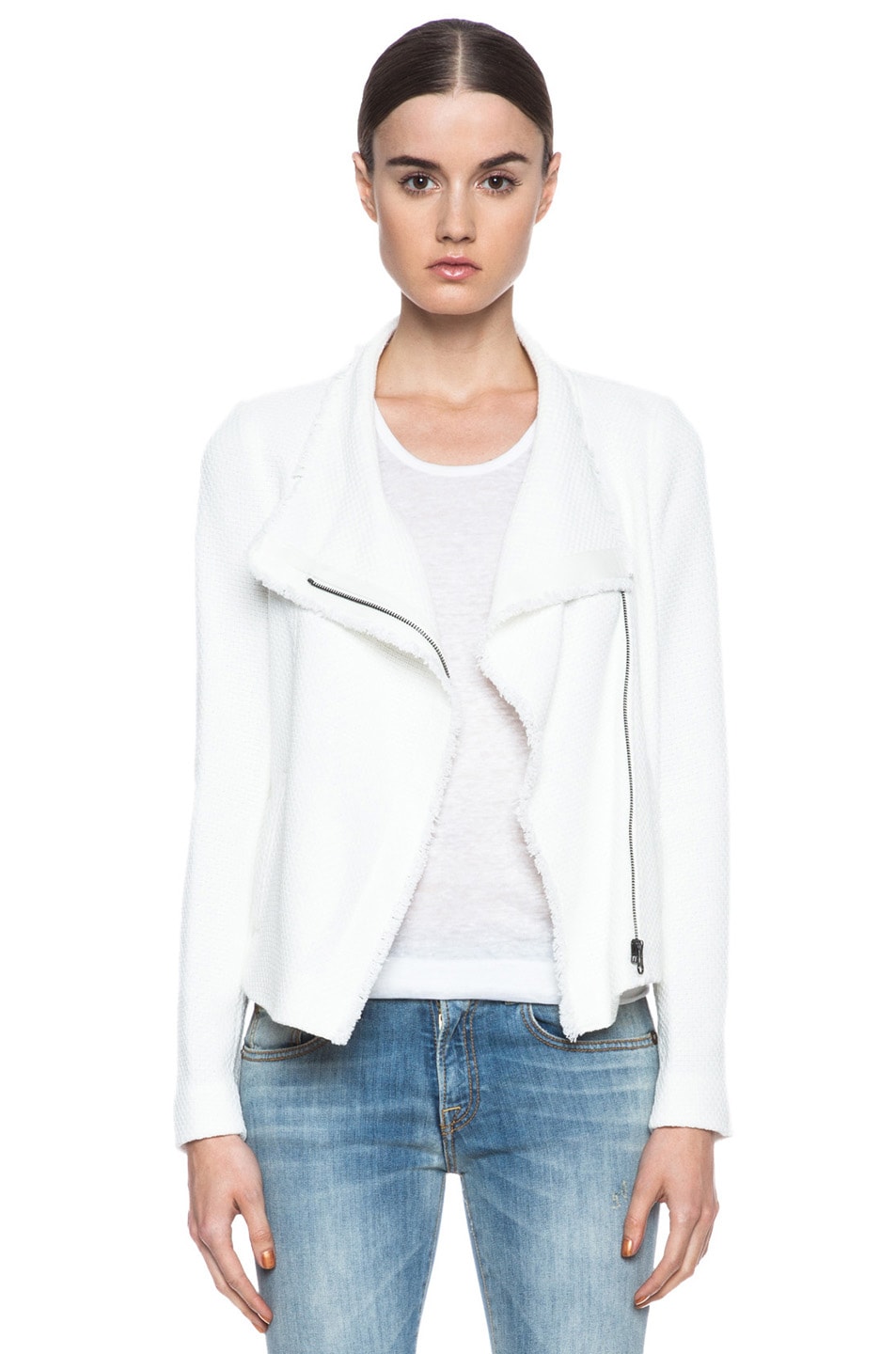Vince Frayed Edge Scuba Cotton-Blend Jacket in White | FWRD