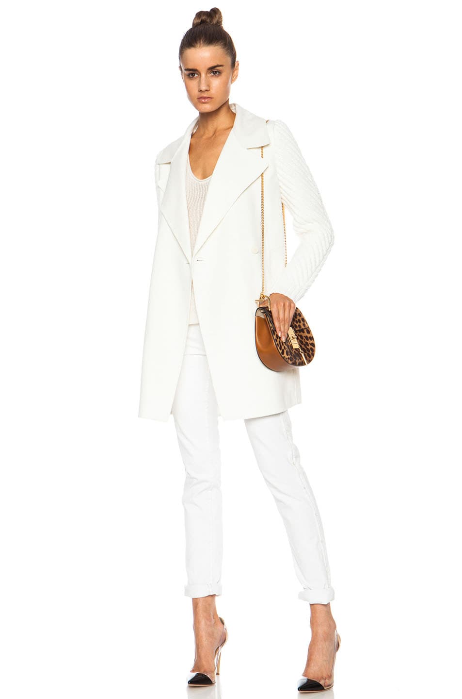 Image 1 of Vince Sweater Sleeve Wool-Blend Coat in Winter White