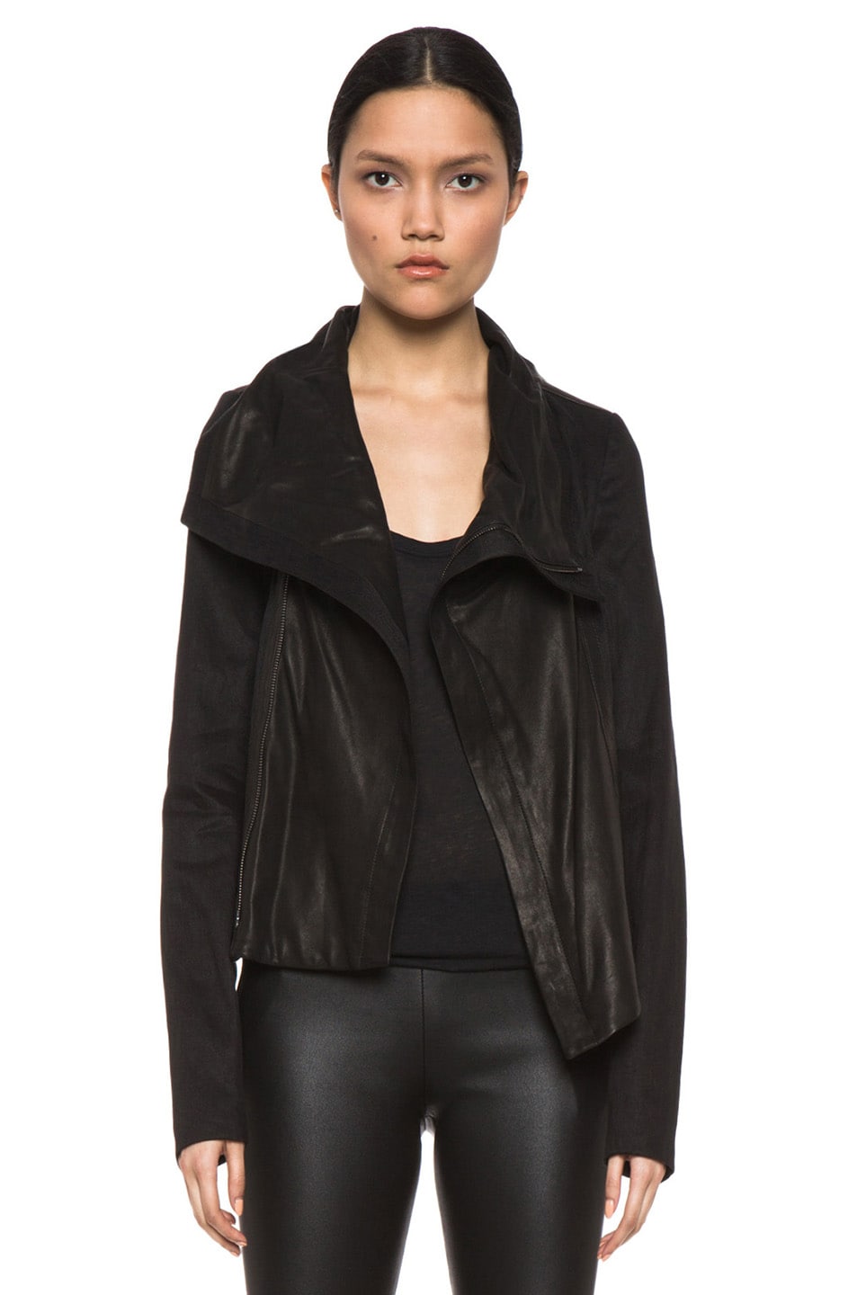 Image 1 of Vince Shawl Collar Leather Jacket in Black