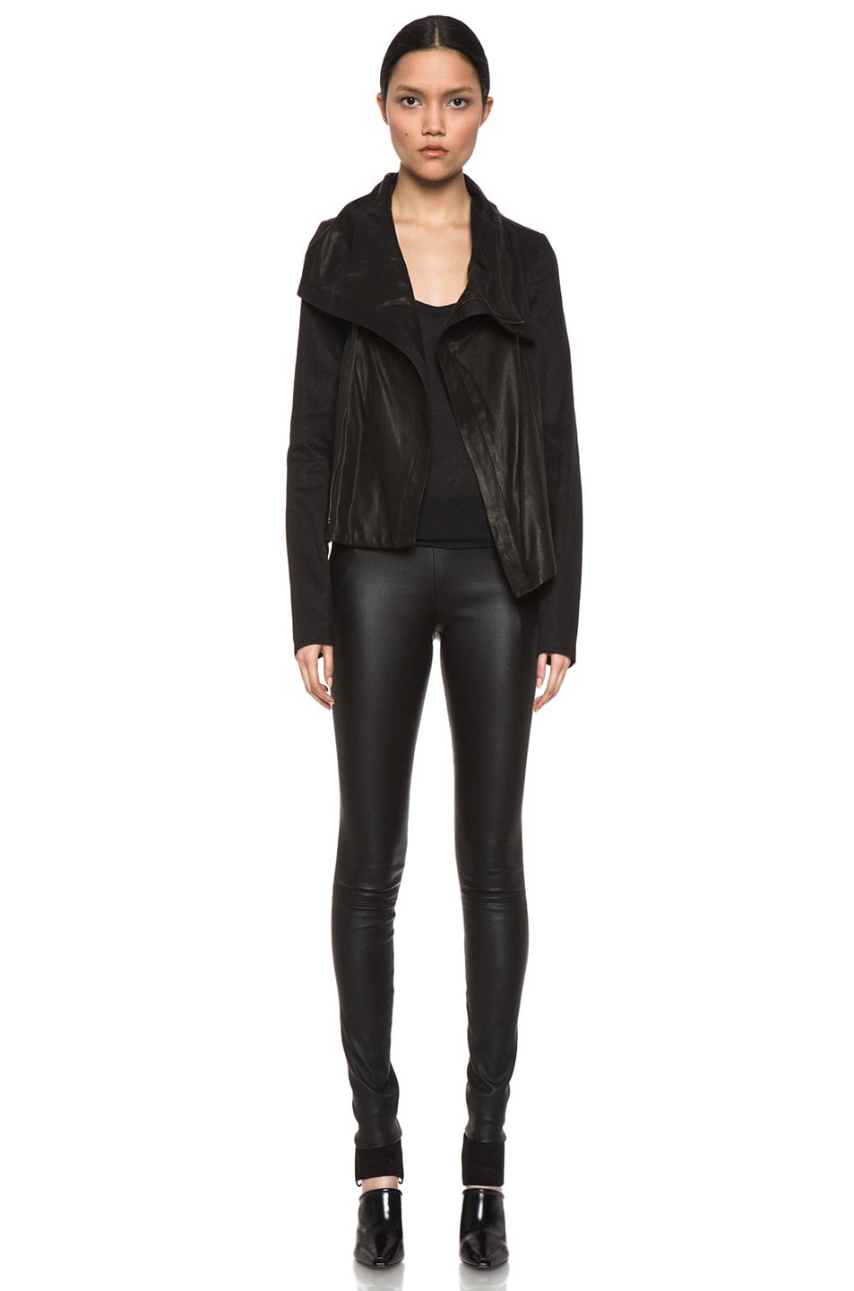 Vince Shawl Collar Leather Jacket in Black FWRD