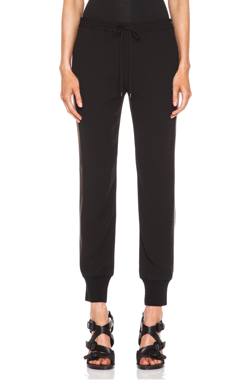 Vince Leather Side Strapping Poly Sweatpant in Black | FWRD