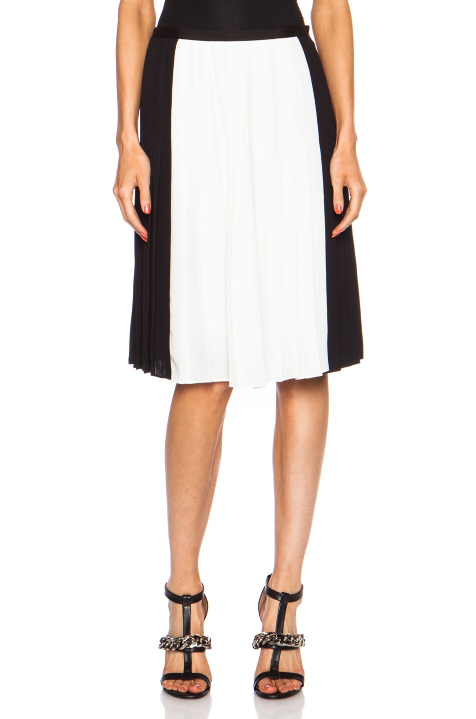 Image 1 of Vince Colorblock Pleated Poly Skirt in Off White & Black