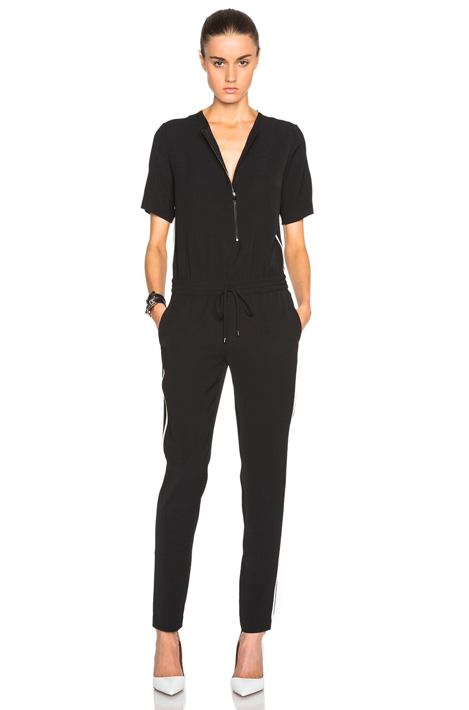 Image 1 of Vince Contrast Trim Jumpsuit in Black & Off White