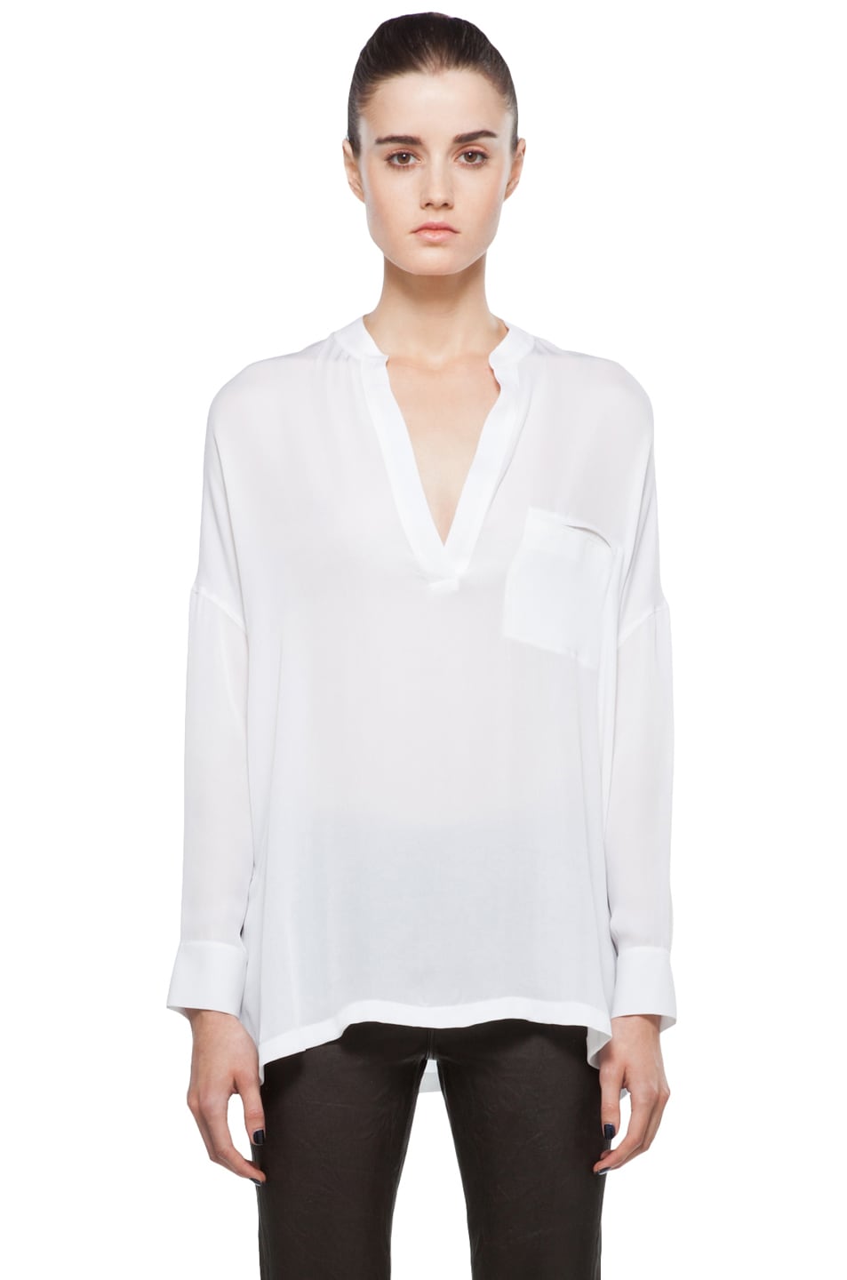 Vince Half Placket Blouse in White | FWRD