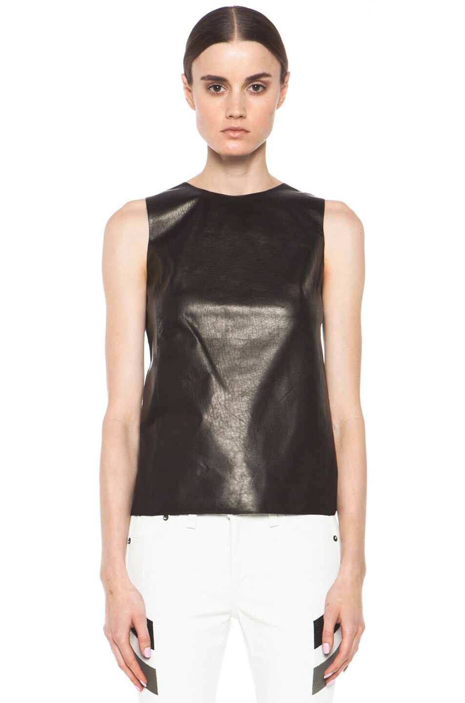 Image 1 of Vince Sheer Back Leather Shell in Black