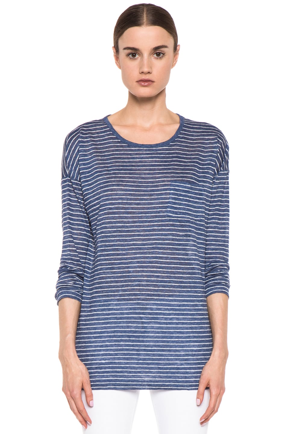 Image 1 of Vince Striped Long Sleeve Tee in Heather Seaside & Sail