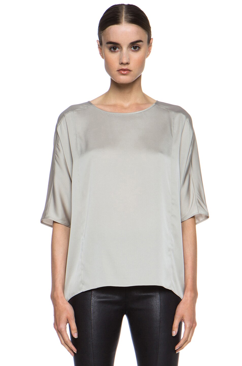 Image 1 of Vince Sculptured Silk-Blend Blouse in Almond