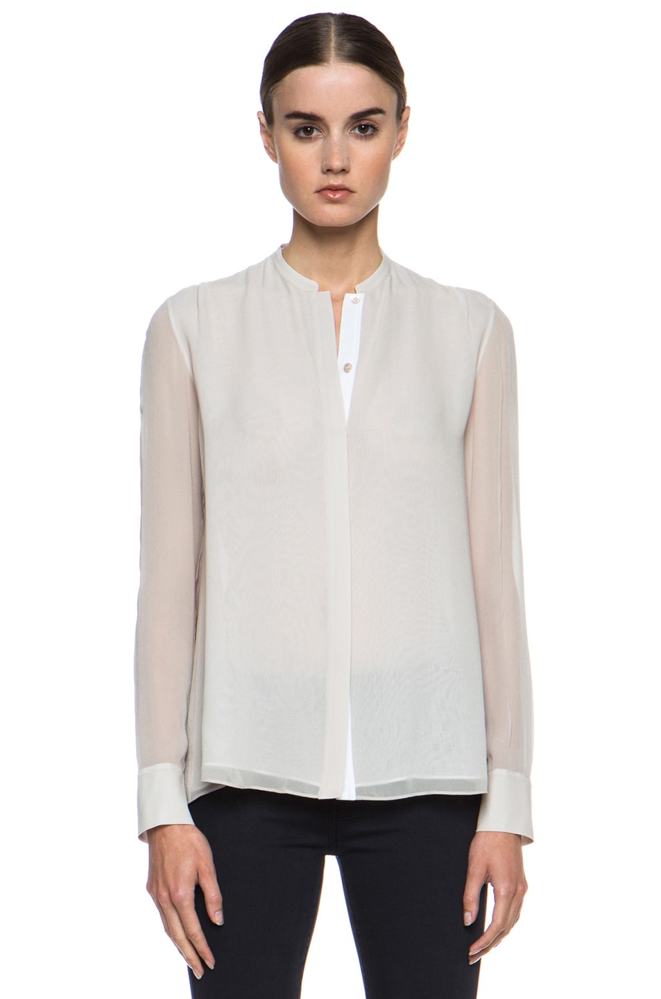 Image 1 of Vince Double Layer Blouse in Almond & White