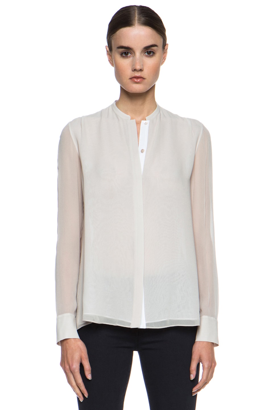 Vince Double Layer Blouse in Almond & White | FWRD