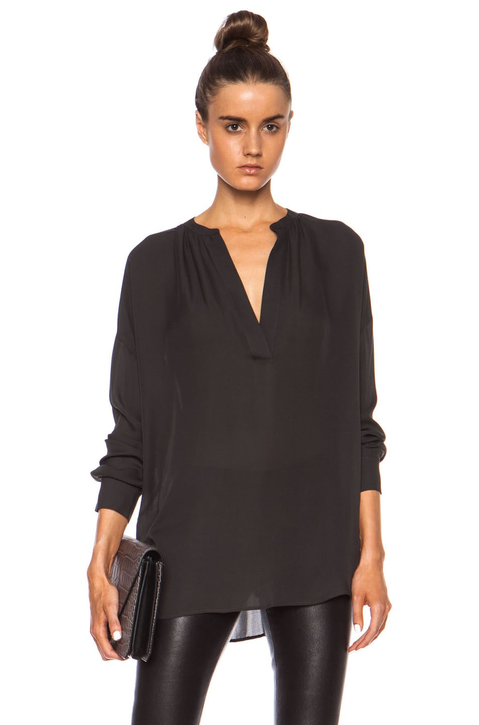 Image 1 of Vince Popover Silk Blouse in Pewter