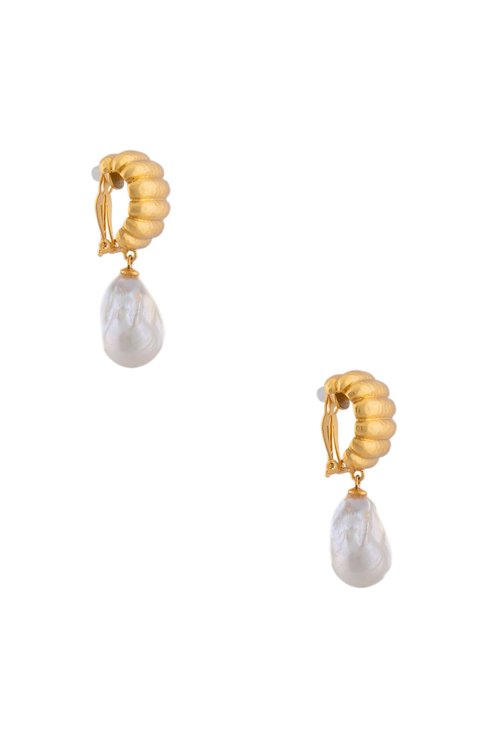 Ribbed Pearl Earrings in Metallic Gold