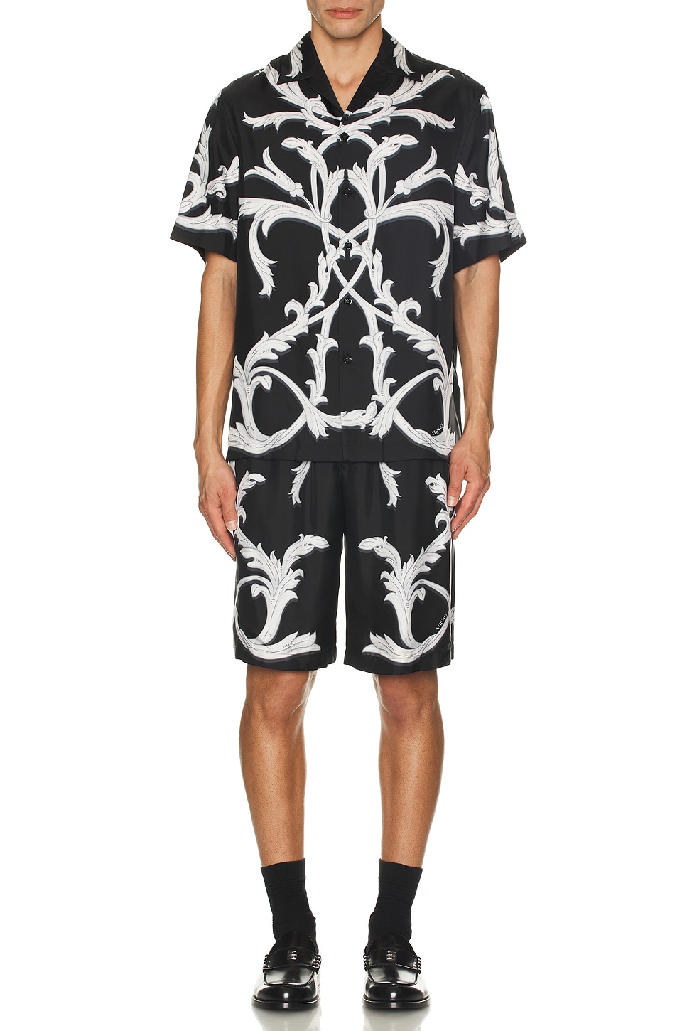 Image 1 of VERSACE Silk Shorts in Black & Bianco