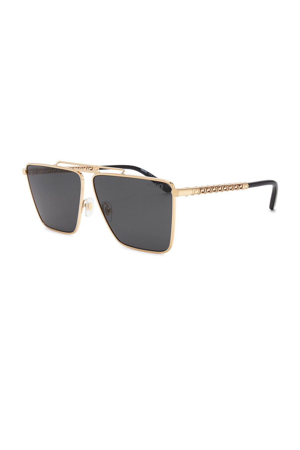 Shop Versace Tubular Greca Square Sunglasses In Gold