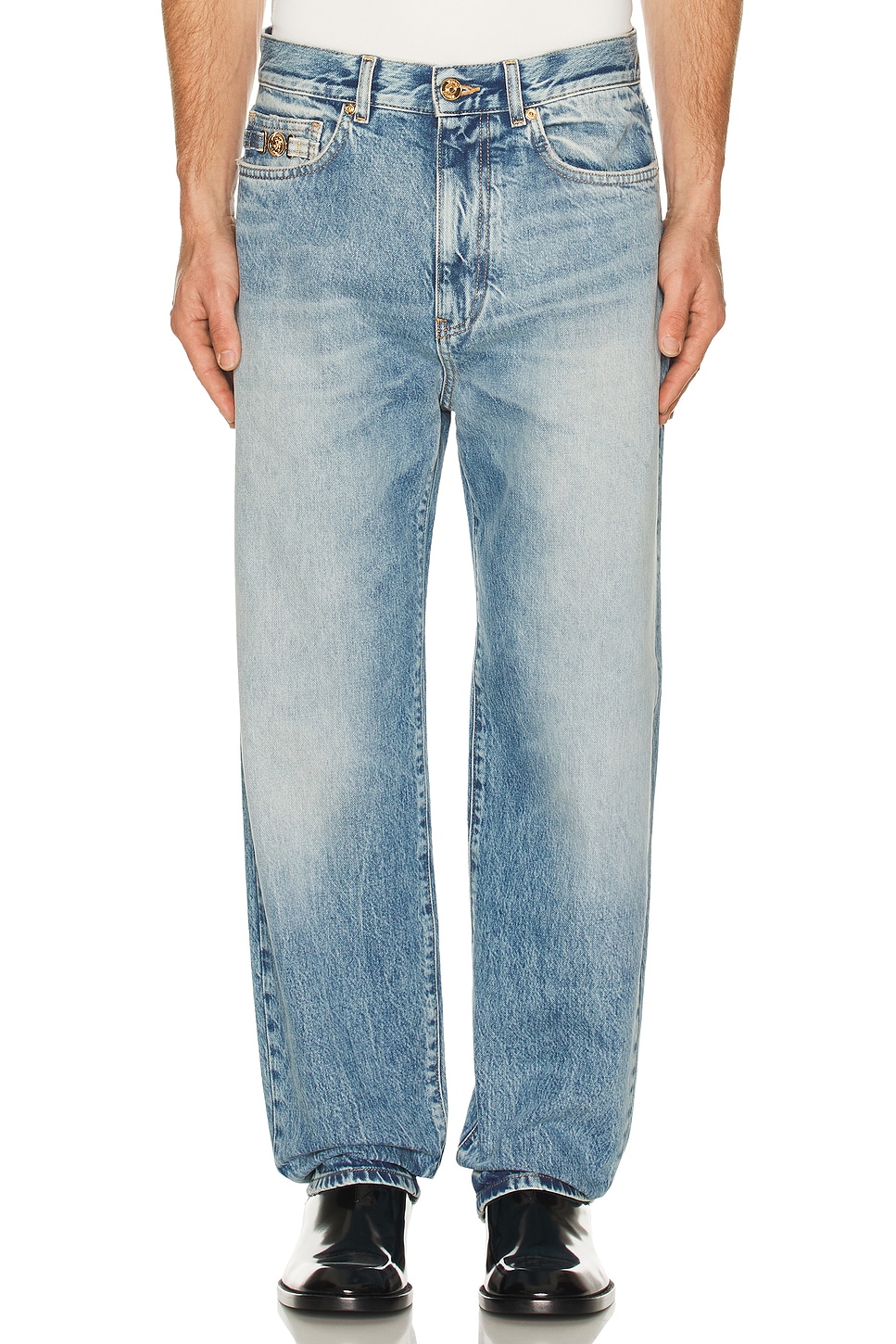 Image 1 of VERSACE Denim Jean in Stone Wash Light Blue