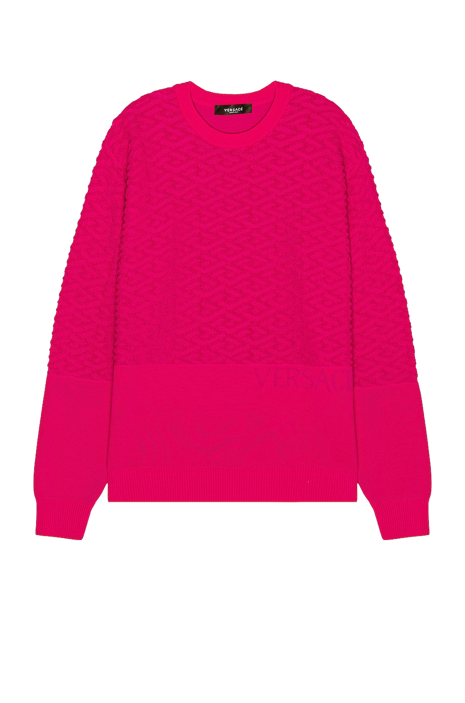 Image 1 of VERSACE Greca Towel Stitch Sweater in Fuchsia
