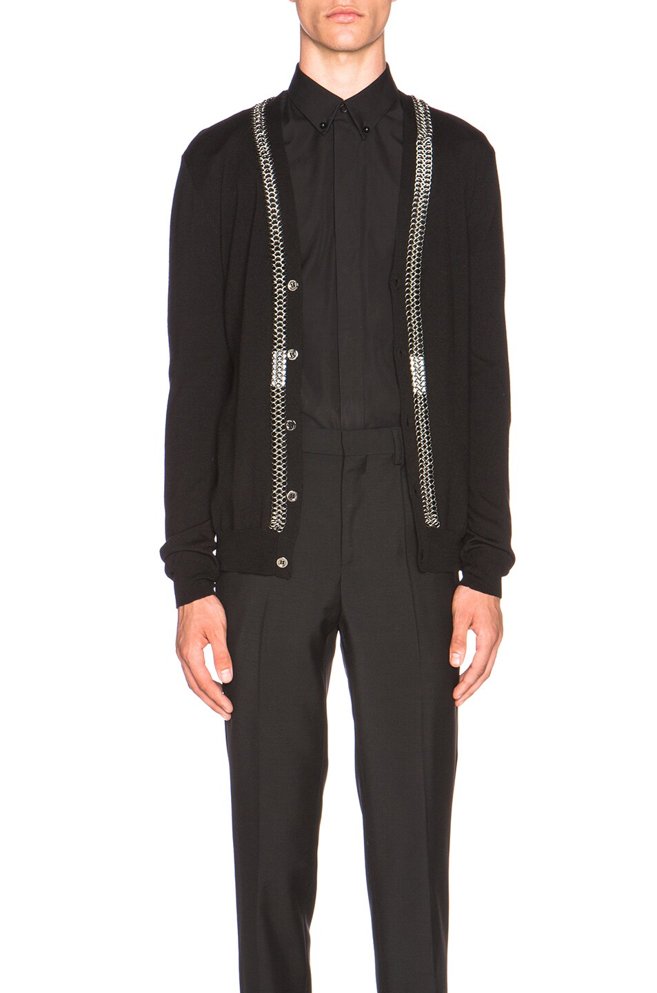 Image 1 of VERSACE Knit Cardigan With Chain Detail in Black