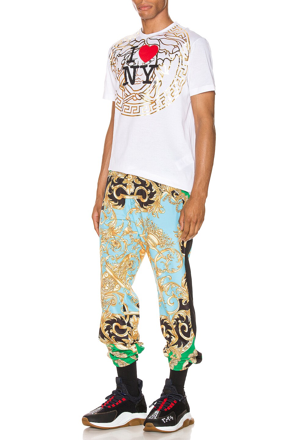 Image 1 of VERSACE Print Pants in Green & Blue