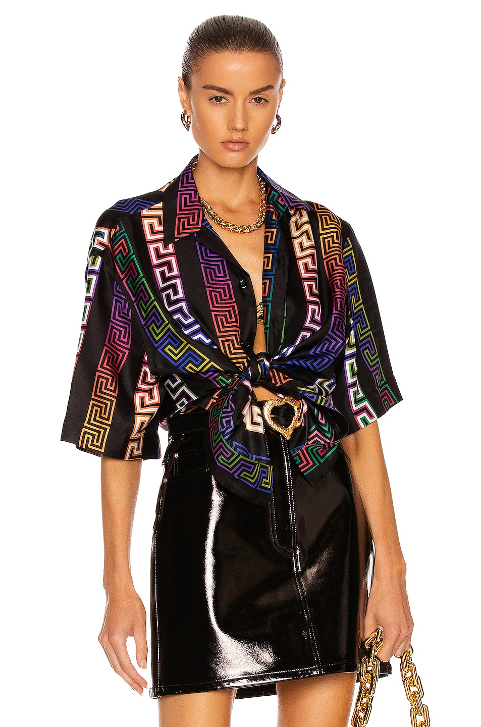 Image 1 of VERSACE Greca Neon All Over Silk Shirt in Multi