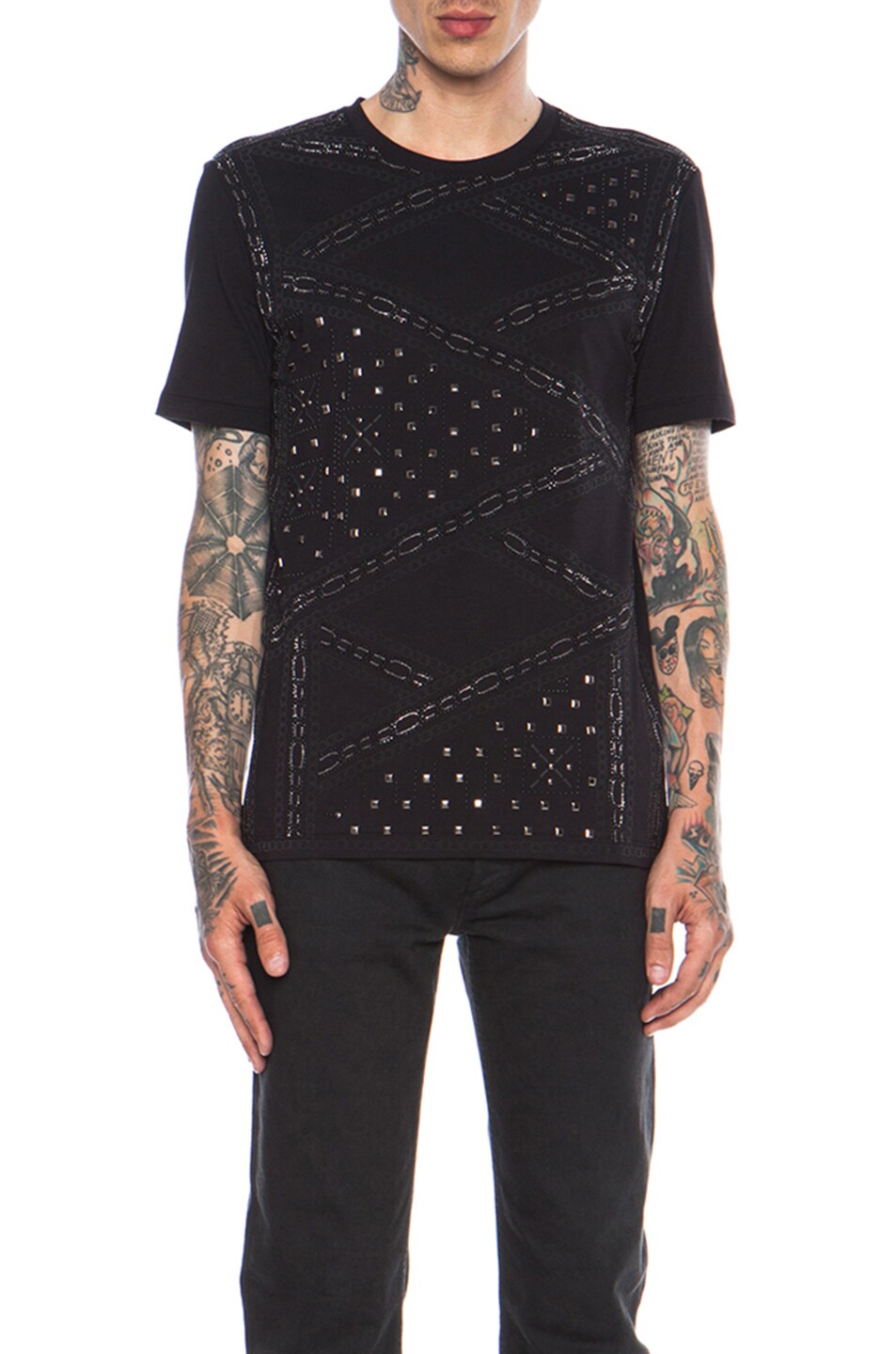 Image 1 of VERSACE All Over Sparkle Cotton Tee in Black