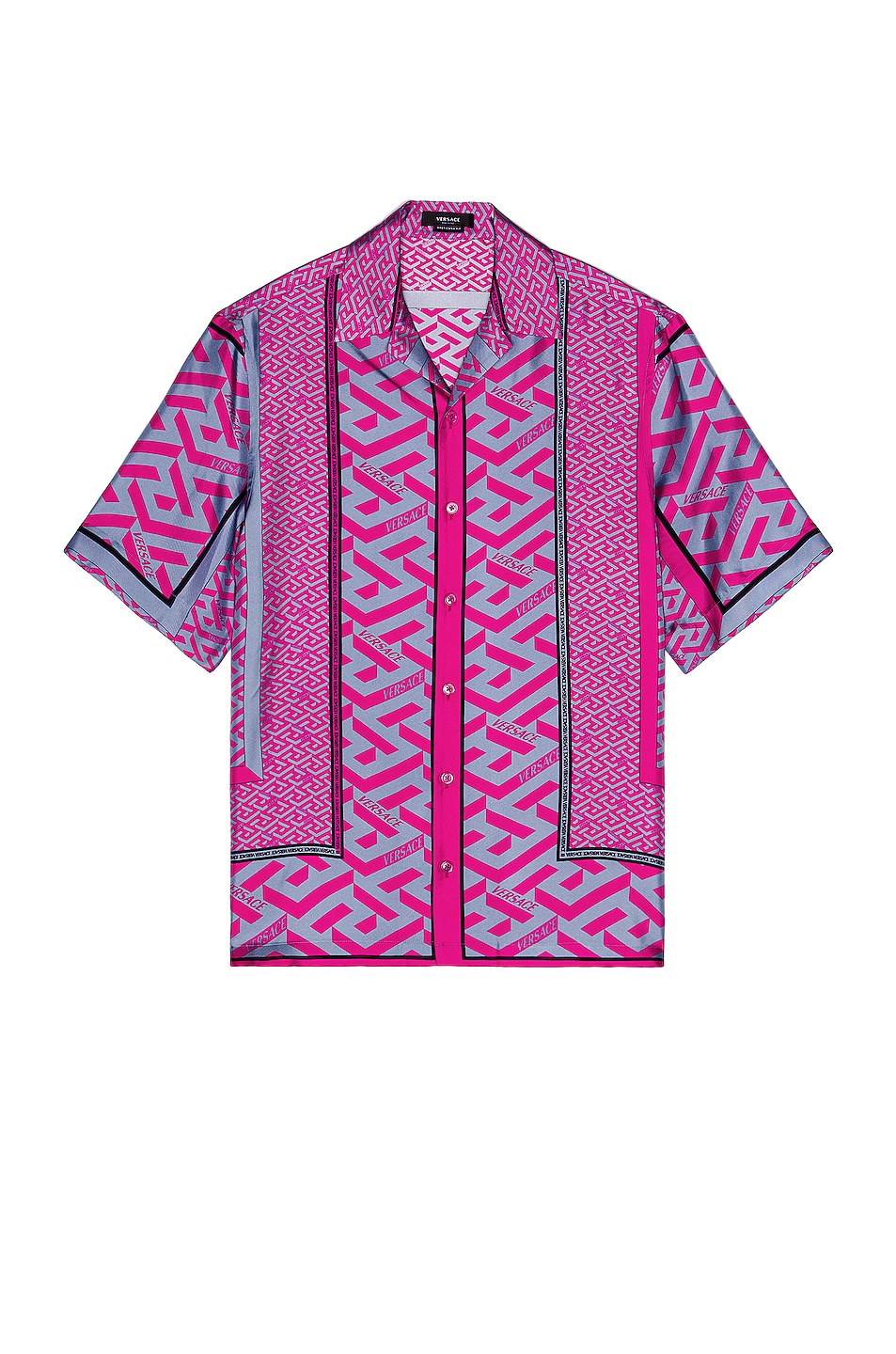 Image 1 of VERSACE Short Sleeve Printed Shirt in Cerise & Cornflower