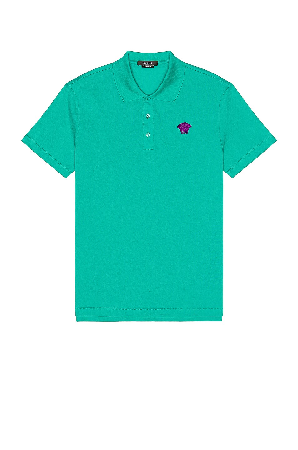 Image 1 of VERSACE Short Sleeve Polo in Turquoise & Dark Orchid