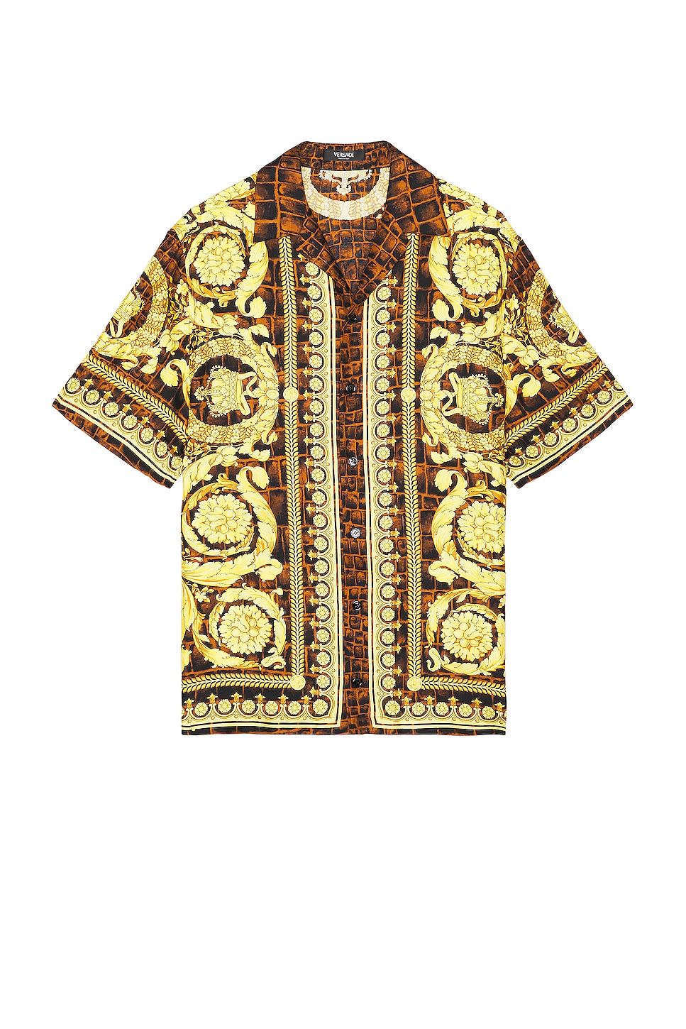 Image 1 of VERSACE Baroccodile Shirt in Caramel, Black, & Gold