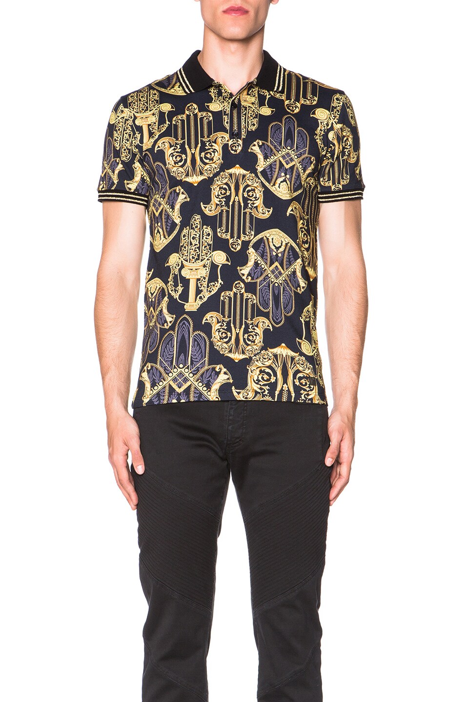 Image 1 of VERSACE Printed Polo in Black & Multi