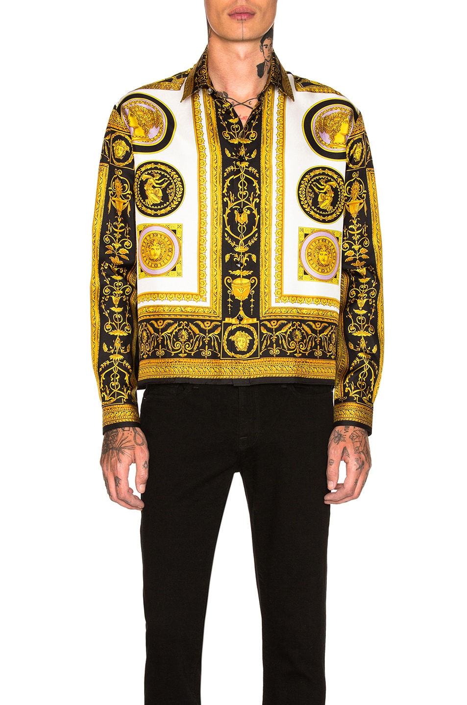 Image 1 of VERSACE Archive Frames Cropped Silk Shirt in Nero & Stampa