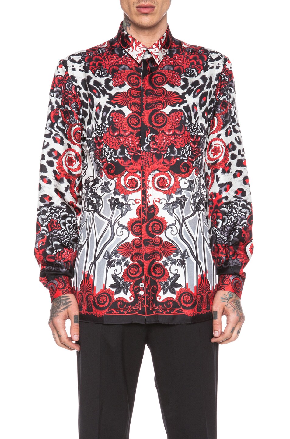 Image 1 of VERSACE Printed Silk Button Down in Red & Grey