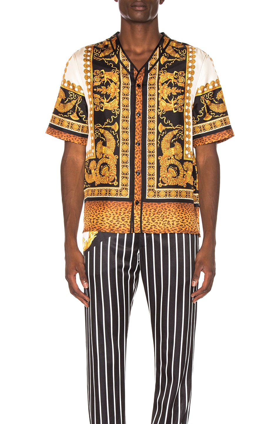 Image 1 of VERSACE Button Down Shirt in Gold & Black & White