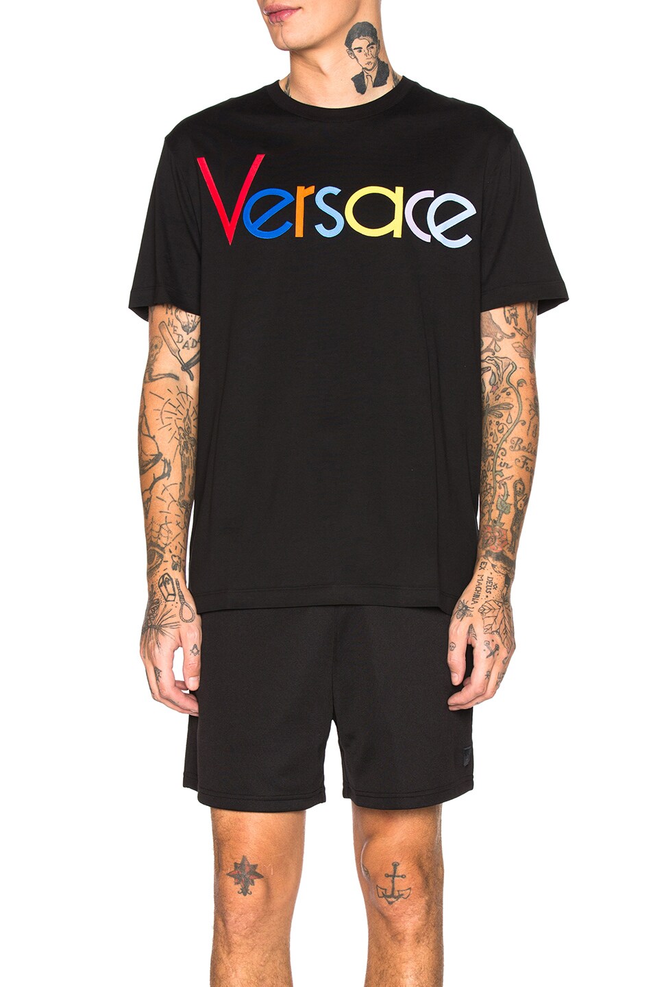 Image 1 of VERSACE Multicolor Logo Tee in Black