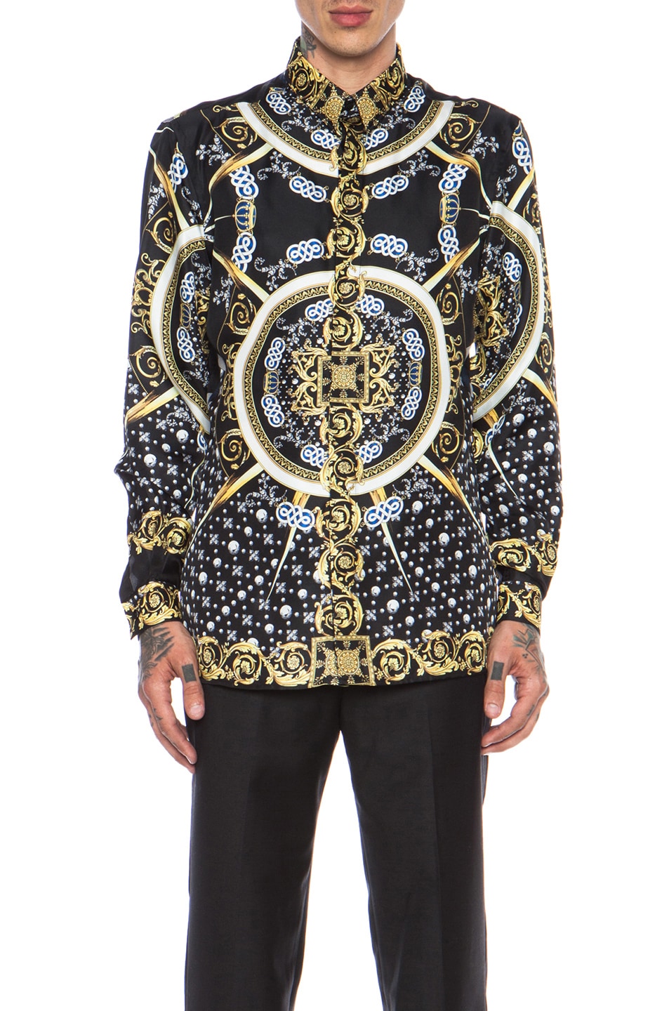 Image 1 of VERSACE Archival Patterned Silk Shirt in Black & Gold
