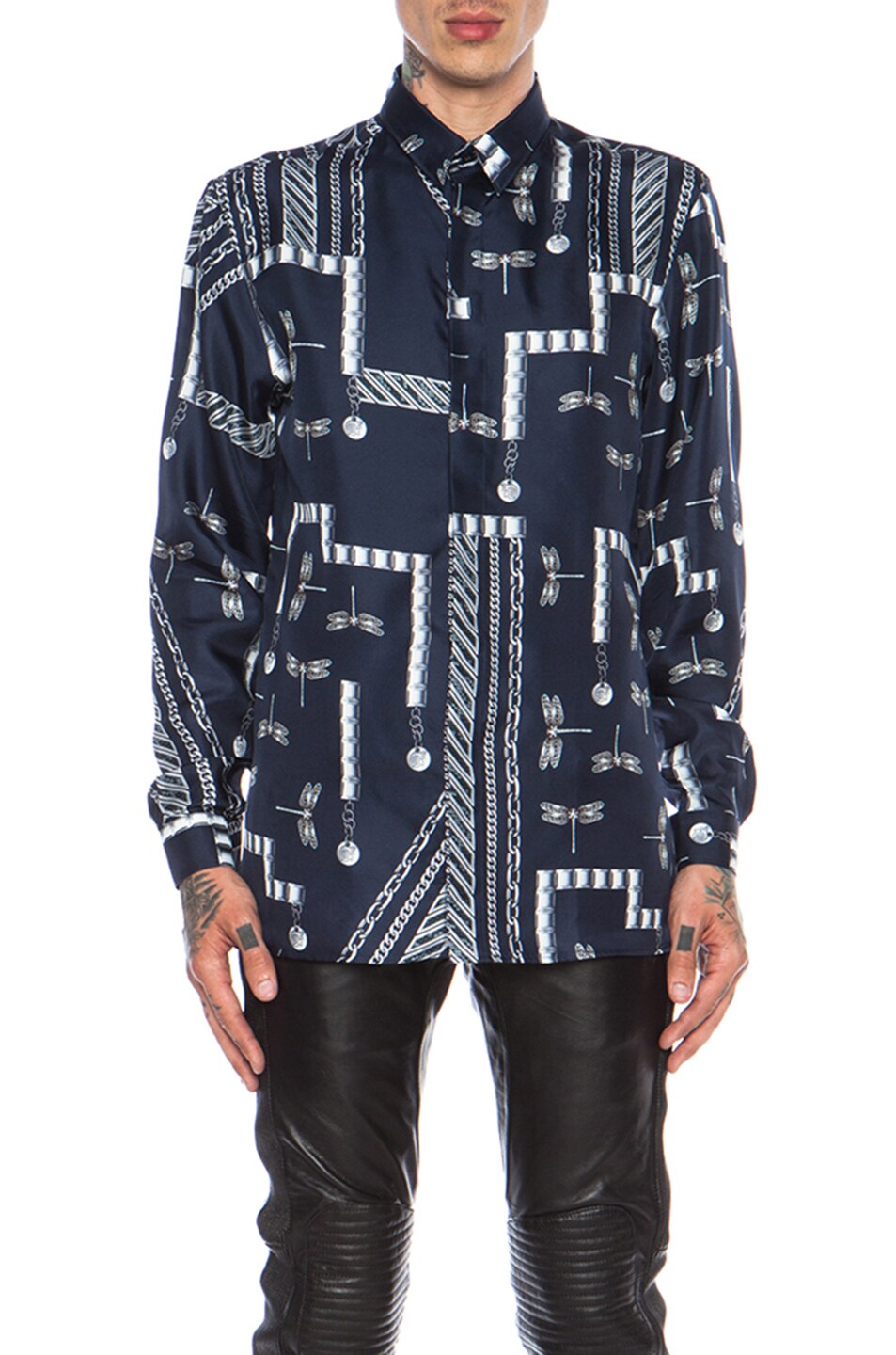 Image 1 of VERSACE Dragonfly Silk Shirt in Navy