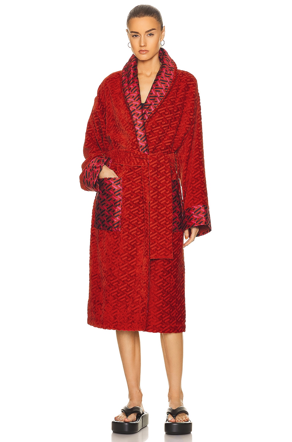 VERSACE Greca Signature Robe in Parade Red & Fuchsia | FWRD